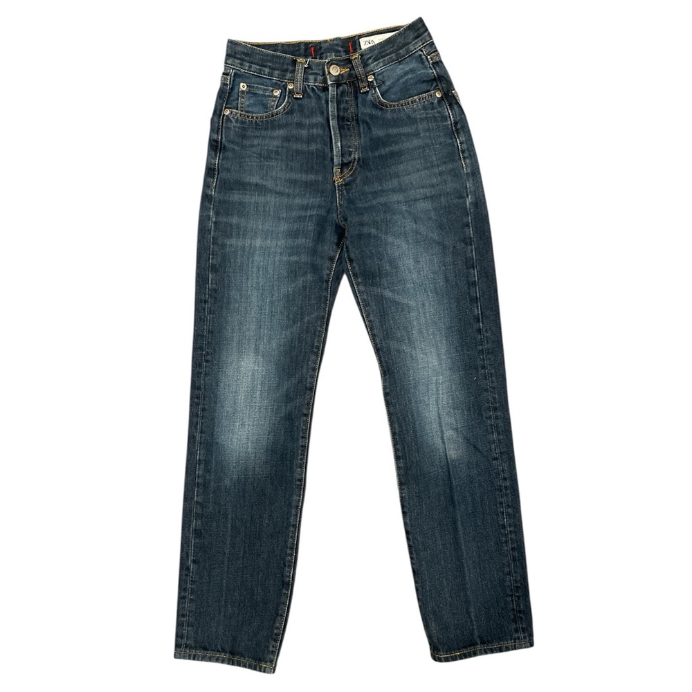 Zara Size 0 Blue Button Fly Straight Leg Jeans 24” Waist